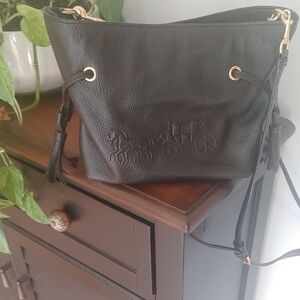 Coach Black Leather Crossbody Bag with Gold Details